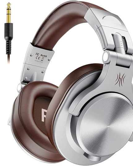 OneOdio A71 Hi-Res Studio Recording Headphones - Wired Over Ear Headphones with SharePort, Monitoring Mixing Foldable Headset with Stereo Sound, 3.5/6.35MM Jack for PC Computer DJ Guitar-Silver