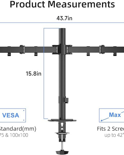 Suptek Dual Monitor Arm Desk Mount,Ultrawide Dual Monitor Arm for 2 Monitor Screens up to 42 inches and Max 22lbs Each,Extra Tall 15.75" Pole Fully Adjustable Monitor Stand for Desk,Black(MD9442LB)