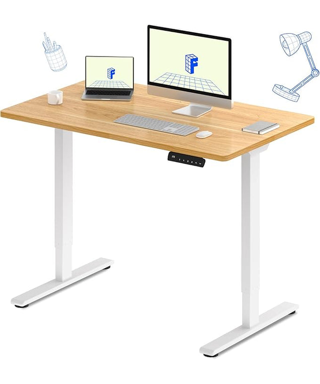 FLEXISPOT E3 Dual Motor Electric Standing Desk 48 x 30 Sit Stand Up Desk, Holds 220 lbs, Adjustable Height w/Memory Presets, One-Piece Maple Desktop & White Frame, Ships in 2 Boxes