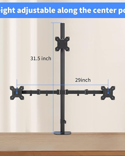 Pholiten Triple Monitor Stand,13 to 27 inch LCD Monitor Desk Mount,Extra Tall 31.5 inch Pole Heavy Duty Fully Adjustable Stand Mount
