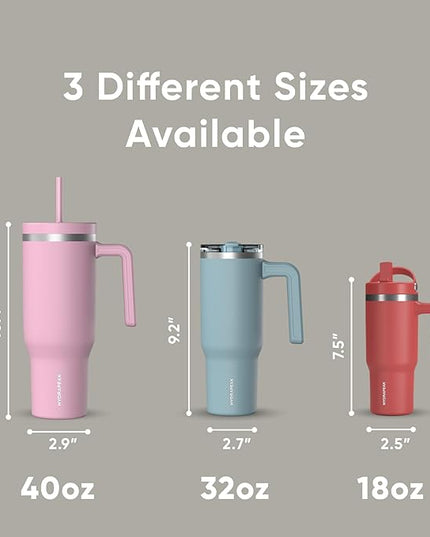 Hydrapeak Voyager 40 Oz Stainless Steel Tumbler with Handle, Insulated Water Bottle With Straw & Lid, Cupholder Friendly Reusable Travel Mug (Ivory)
