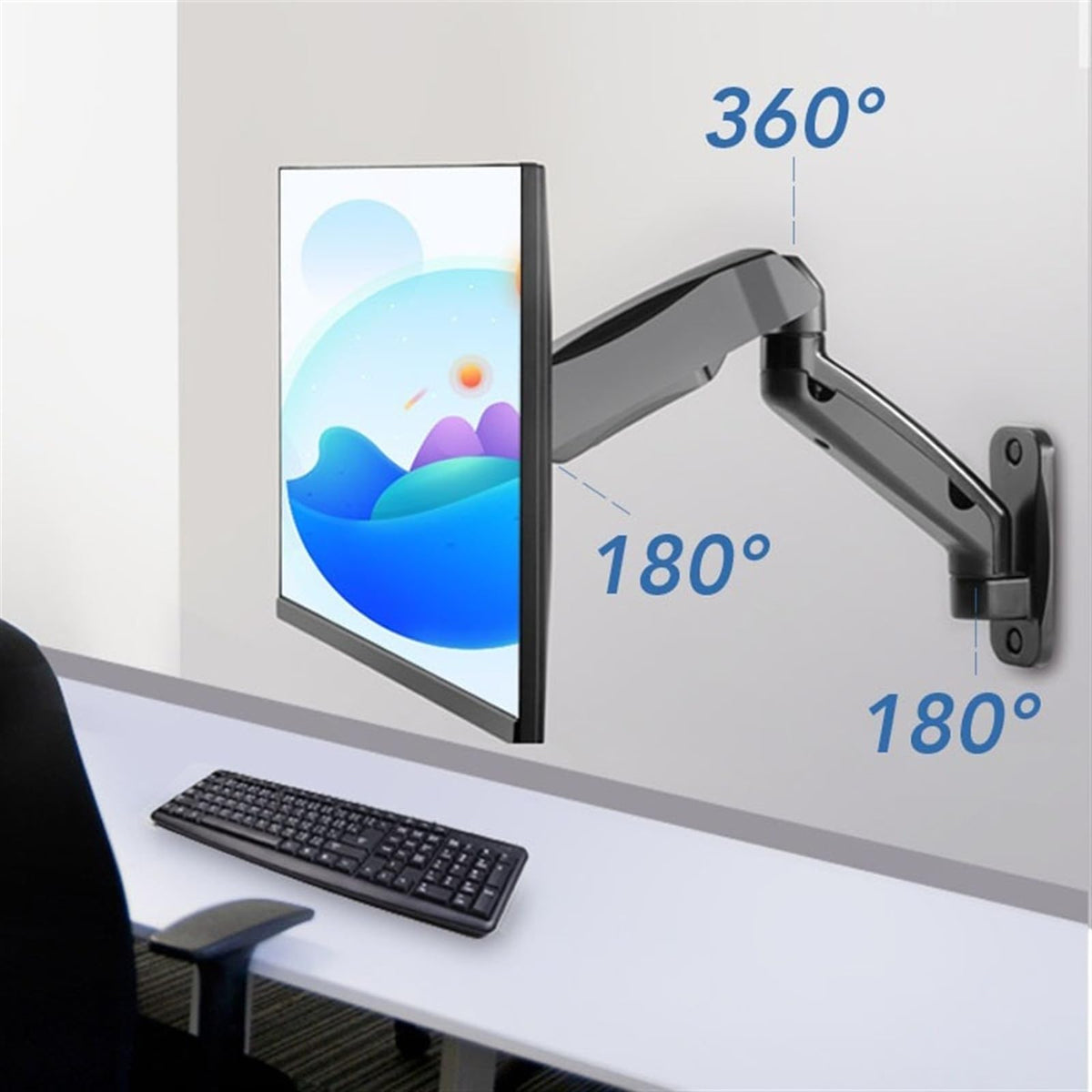 UYCVT Monitor Desk Mount Wall Mounted Single Monitor Arm for Max 32 Inch Screens, Fully Adjustable Gas Spring Monitor Mount Holds 2.2-19.8Lbs, Vesa 75X75Mm/100X100Mm, Black Com
