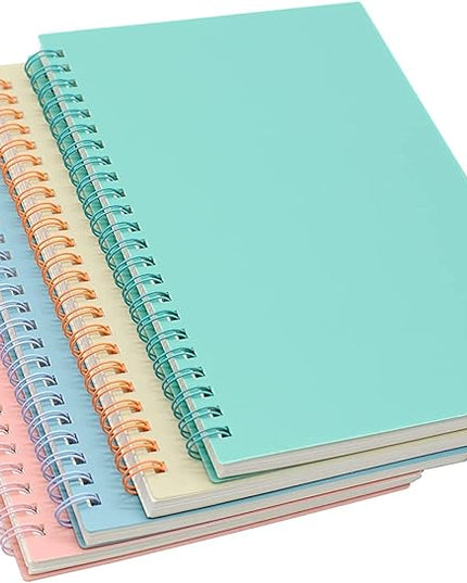 Yansanido Spiral Notebook, 4 Pcs A5 Thick Plastic Hardcover 8mm Ruled 4 Color 80 Sheets -160 Pages Journals for Study and Notes (Light Pink,Light Green,Light Blue,ivory, A5 5.7" x 8.3"-Ruled)