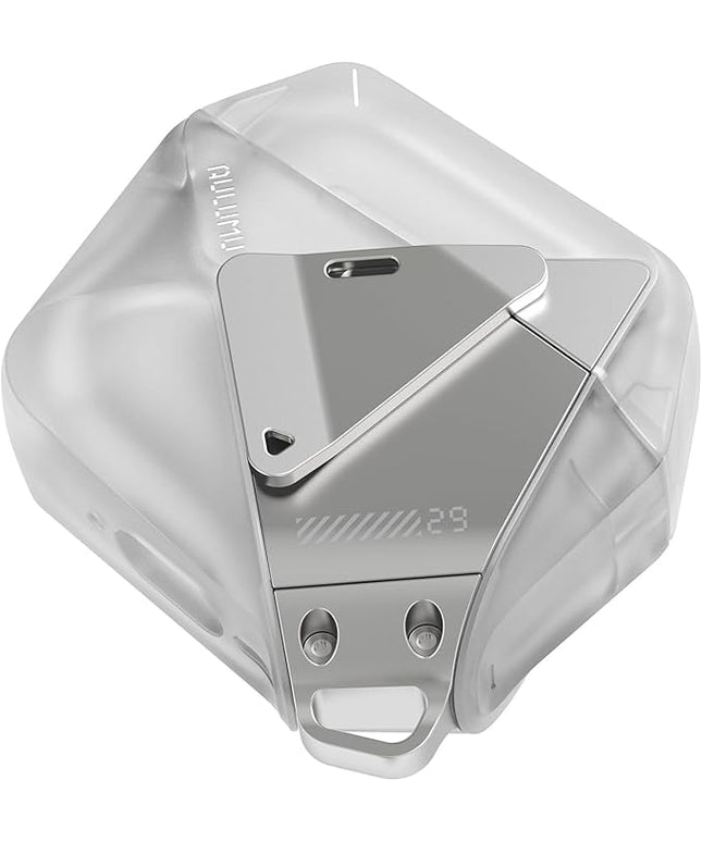 Aulumu A29 Geometric AirPods 4 Case with Lock | Protective Cover with Nylon Buckle | Alloy Armour | Compatible with Apple AirPods 4th (2024) - Translucent White