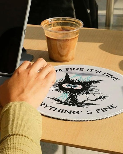 Black Cat Round Mouse Pad, Funny Small Mousepad with Non-Slip Rubber Base, Round Mouse Pads for Desk Accessories Laptop Gaming Office Supplies Decor(8.6 x 8.6 Inch)