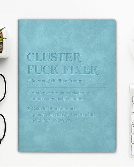 Funny Office Notebook Gifts for Coworkers Boss Manager Mentor Leader, Cluster Fixer Definition Leather Journal Notebook