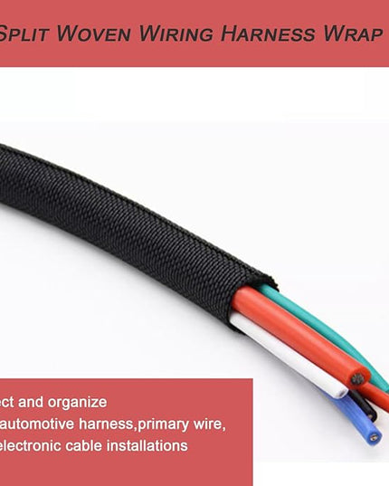 Braided Split Wire Loom Black Wire Cover Protective Harness Tubing Cable Management Self Wrap Cord Sleeve Mesh Woven 1"-24ft