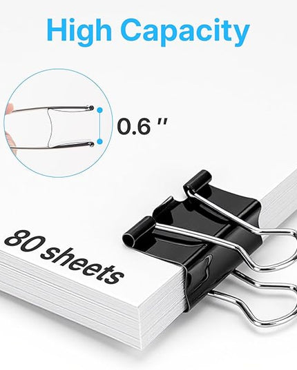 OWLKELA 120 PCS Medium Binder Clips 1.25 Inch, Metal Paper Clamps Bulk, Black Clips for Home, School and Office Supplies