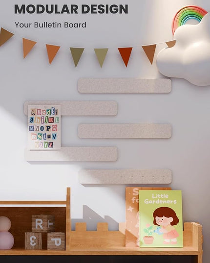 Fluxynara Cork Board Alternative Felt Strip Board 5-Pack 13"x2", Office Pin Board with 35 Push Pins, Adhesive Install for Bedroom Door & Home Office(Oatmeal)