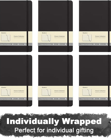 Comix 6 Pack Lined Journal Notebooks for Work, 240 Pages, 5.5"x8.3", Black, Hardcover, A5 Medium College Ruled, Journaling Notebooks for Notes-taking, Fits for Office School Home