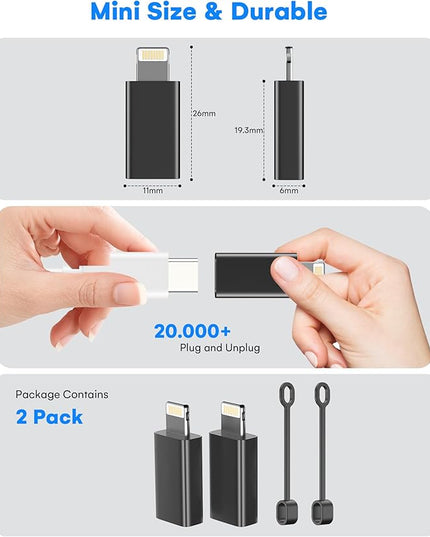 MFi Certified USB C to Lightning Adapter 2-Pack, 27W Fast Charging & Data Sync, Lightning to USB Type C Cable Adapter Compatible with iPhone 14/13/12/Pro/Max, iPad, AirPods, with Anti-Loss Lanyard