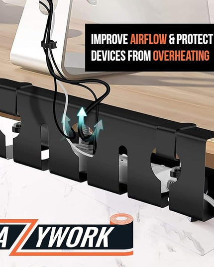 2Pcs 15.75 Inch Super Sturdy Gaming Cable Management Standing Desk wire organizer Large cord basket Under desk rack Mount With Clamps & Screws power strip holder chord organization j channel No Damage