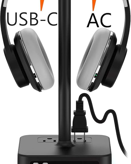 KAFRI RGB Headphone Stand with USB A&C Charger Desk Gaming Headset Holder Hanger Rack with 3 USB Charging Port and 2 Outlet - Suitable for Gamer Desktop Table Game Earphone Accessories Boyfriend Gifts