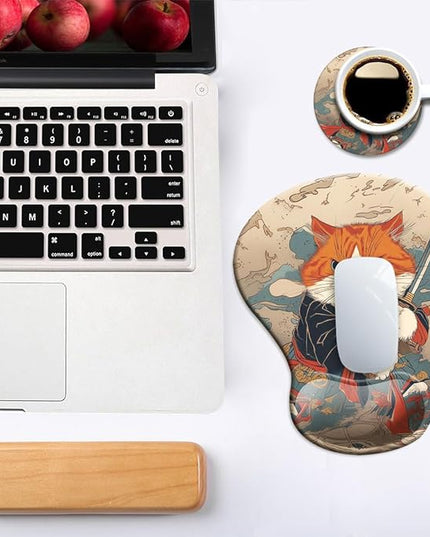 Ergonomic Mouse Pad with Wrist Support,Mouse Pad with Wrist Rest and Coaster Set,Office Supplies Non-Slip Mouse Pads for Desk, Non-Slip Comfortable,Cute Cat