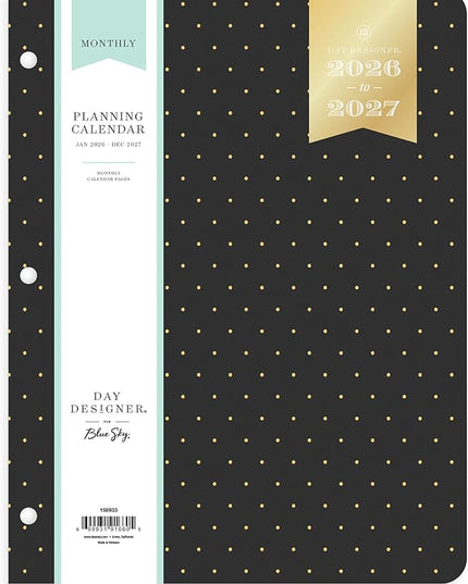 Blue Sky Day Designer 24 Month 2026 Monthly Planner Calendar, January 2026 - December 2027, 8.5" x 11", Flexible Cover, Stapled Binding, Swiss Dot Black