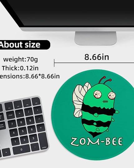 Zom Bee Round Mouse Pad 8.6 x 8.6 Inch, Cute Funny Mousepad for Laptop Gaming, Stitched Edge Non-Slip Rubber Base, Home Office Decor Desk Accessories