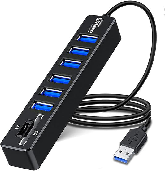 USB Hub with SD/TF Card Reader, VIENON 8 in 1 USB Extender USB Splitter with SD/Micro SD Memory Card Reader and 6 USB 2.0 Ports for PC, Laptops, Surface Pro, MacBook, iMac Pro-3FT