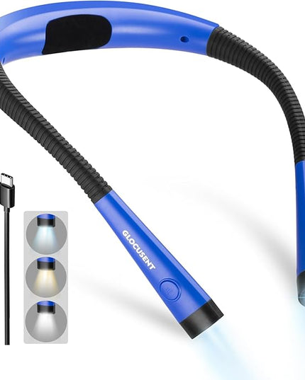 Glocusent Book Light, 3-Color & 6-Brightness Reading Light, Bendable Neck Light, 80-hr Lasting Rechargeable Book Light, Perfect Reading Lights for Books in Bed, Knitting, Repairing, Book Lovers Gifts