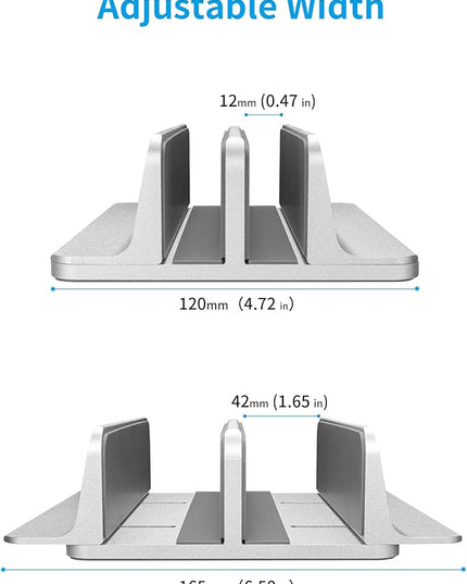 JARLINK Vertical Laptop Stand Holder, Aluminum Double Desktop Stand Holder with Adjustable Dock (Up to 17.3 inch), Compatible with MacBook, Surface, Chromebook, and Gaming Laptops, Silver