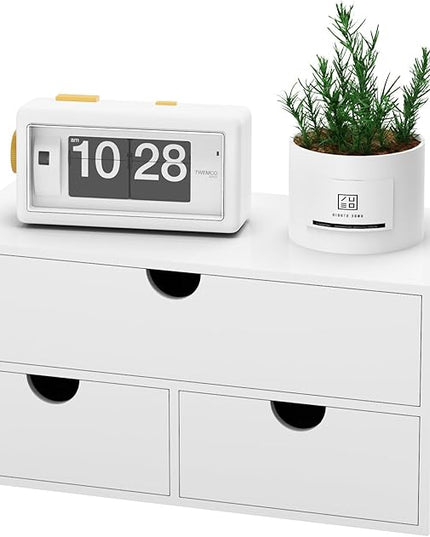 Bamboo Desk Organizer with Drawers Desktop Storage Drawers for Bills Office Supplies Kitchen Utensils Organizing Tool for Home Classroom Organization No Assembly (White)