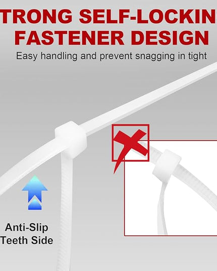 Zip Ties, RAZCC 1200pcs Cable Zip Ties 12 Inch, Heavy Duty White Plastic Wire Ties with 70lb Tensile Strength, Self-Locking Nylon Cable Ties, Wire Management for Indoor and Outdoor
