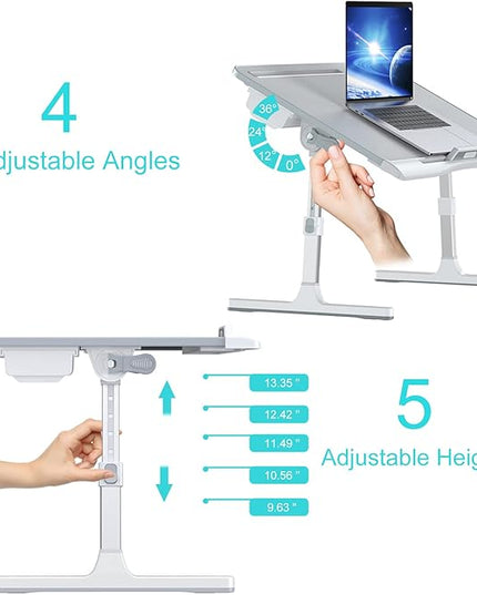 Laptop Bed Tray Desk, Foldable and Adjustable Lap Table with Heights and Angles, Upgraded-Sturdy Laptop Lap Desk for Bed/Sofa/Couch/Floor (2 Drawers, X-Large, Grey)