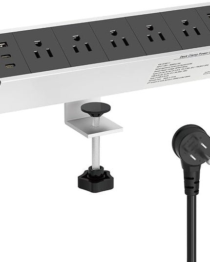 Tecmojo Desk Clamp Power Strip 5 Outlet with 2 USB A and 4 USB C Ports, 6 ft Cord, Desk Outlet Station Fit 1.6" Tabletop Edge,Over Loading Protection,ETL Listed,Black