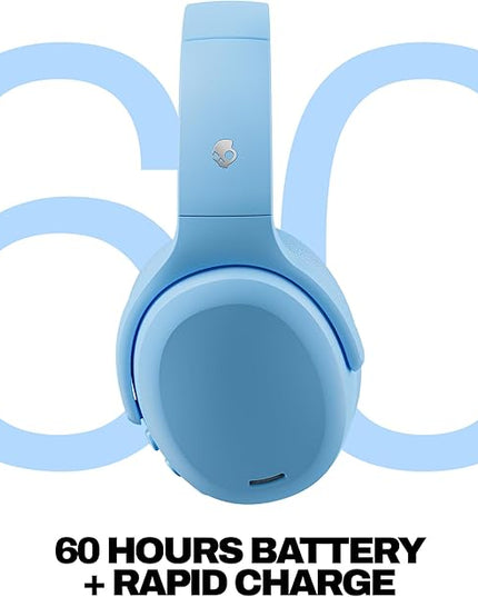Skullcandy Crusher ANC 2 Wireless Over-Ear Bluetooth Headphones with Multi-Sensory Bass, Active Noise Cancelling, Up to 60 Hours Battery, Microphone for iPhone Android - Preppy Blue