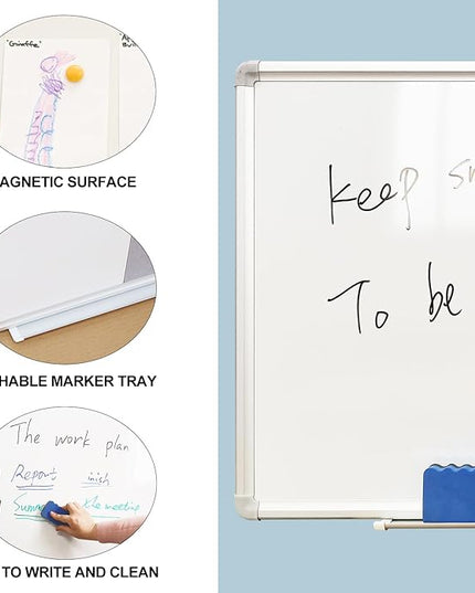 DEVELOP Large Grey Felt Bulletin & Magnetic Dry Erase Combo Board, 60 x 36 Inch Hanging Whiteboard/Grey Felt Bulletin Combination Board with Marker Tray, Pins, Eraser, Markers & Magnets