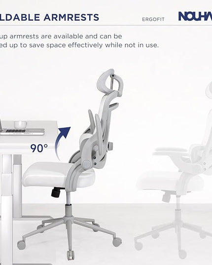 Nouhaus Ergo Fit Ergonomic Mesh Office Chair High Back Adjustable Lumbar Support Headrest and Adjustable Flip-up Armrests, Comfy Desk Chairs Swivel Computer Gaming Chair Tilt Function(N20, White)