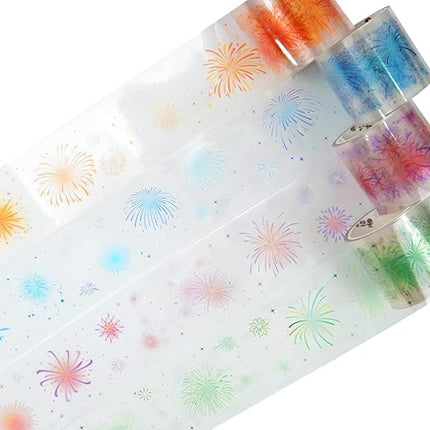 AuriicLeaf Fireworks PET Tape Set, 4 Rolls Pre-Cut Ephemera for Junk Journaling, Scrapbooking, Crafting, DIY Projects, Diaries, and Art Supplies