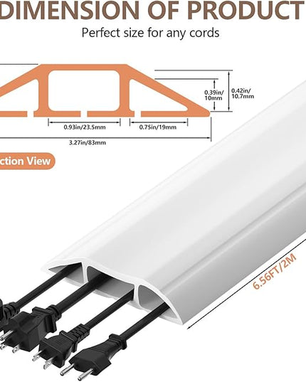 AGPTEK Heavy Duty Floor Cable Cover Cable Protector, 6.5 Ft Floor Cord Protector 3 Channels Floor Cord Cover (Mid Channel 0.93") Contains Cords, Cables and Wires, Good for Office, Home, or Outdoor
