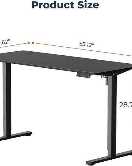 Adjustable Stand Up Desk with Memory Preset, 55 x 24 Inch Standing Desks Electric Desk for Home Office with Splice Board (Black)