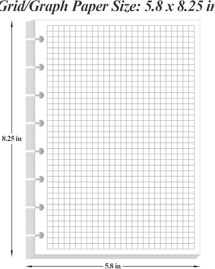 A5 TUL Discbound Grid Refill Paper, 8-Disc Discbound Graph Paper, 100Sheets / 200Pages Loose-Leaf Grid Paper, 100gsm White Paper, 5.8 x 8.3 in