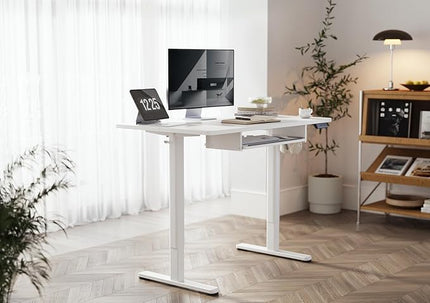 YDN Standing Desk, Height Adjustable Computer Desk with Keyboard Tray, 48 Inch White Ergonomic Desk for Home Office and Gaming