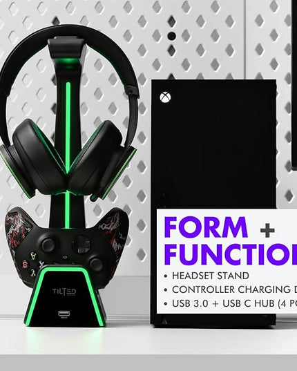Tilted Nation 3 in 1 Gaming Headset and Controller Stand for PS5 and Xbox Series X Charging Station - Game Controller Holder and Headphone Stand for Desk with PlayStation and Xbox Magnetic Charger