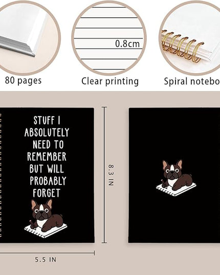 LIANGW Funny French Bulldog Notebook Journal Gifts for Women & Men, Frenchie Gifts for Women, for Coworkers, Black Hardcover Spiral Notebook 5.5x8.3 Inch