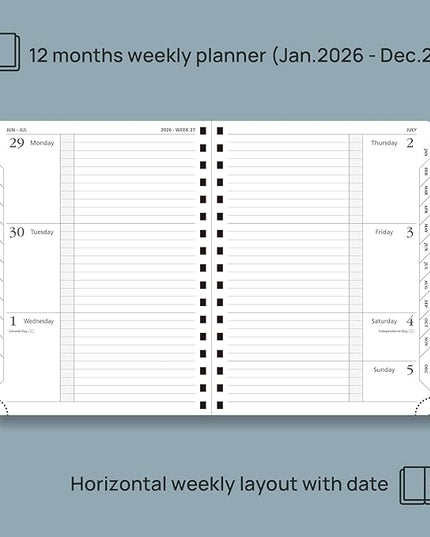 POPRUN 2026 Weekly and Monthly Planner Calendar, January 2026 - December 2026,Medium-6.75" x 8.75" Spiral Bound Appointment Book, Includes Monthly Tabs, Inner Pocket,Soft Cover - Army Green