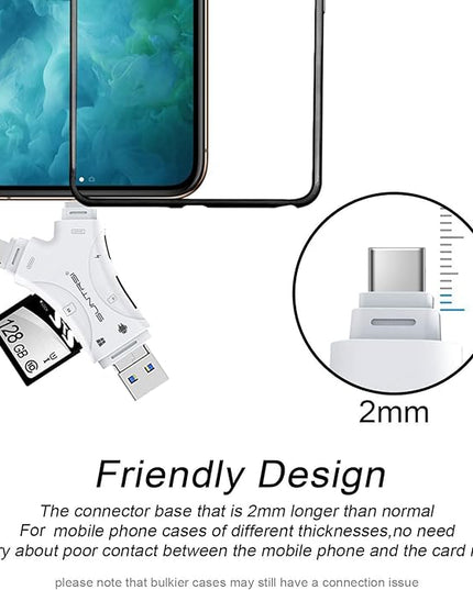 SD Card Reader for iPhone/ipad/Android/Mac/Computer/Camera,4 in1 Micro SD Card Reader Trail Camera Viewer, Portable Memory Card Reader SD Card Adapter for SD and TF Cards(White)