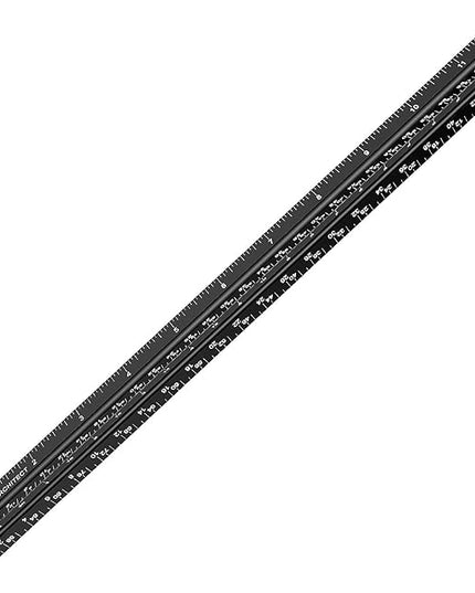 12" Architectural Scale Ruler Aluminum Architect Scale Triangular Scale Ruler for Architects, Draftsman, Students and Engineers, Black