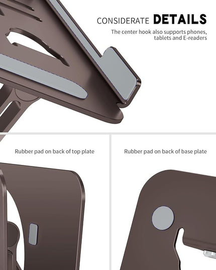Laptop Stand, Ergonomic Adjustable Computer Stand for Collaborative Work, Foldable and Portable Heat Sink Computer Stands, Fits up to 15.6-inch Laptops (Coffee Brown)
