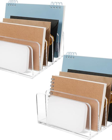 Acrylic Mail Organizer File Holder for Desk 2 PCS, 5 Compartments Clear Desktop Vertical Letter Sorter for Envelopes, Bill, Document, Notebook,Countertop Folder for Office, Home & School