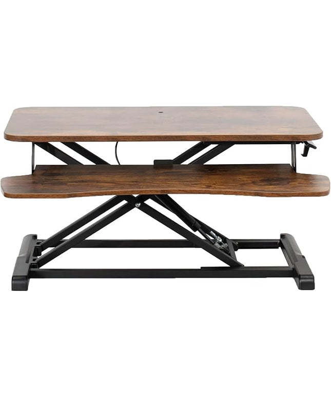 VIVO 32 inch Desk Converter, K Series, Height Adjustable Sit to Stand Riser, Dual Monitor and Laptop Workstation with Wide Keyboard Tray, Vintage Brown Top, Black Frame, DESK-V000KN