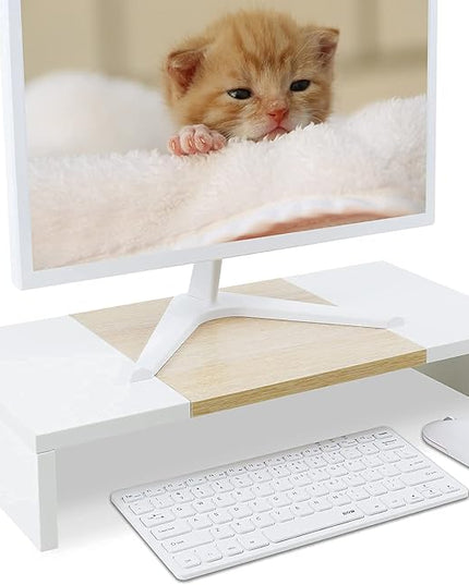 TEAMIX 20 Inch Monitor Stand Riser, Wooden Desktop Riser for TV/PC/Laptop/Printer, Cozy Monitor Riser with Storage, Laptop Shelf for Home Office