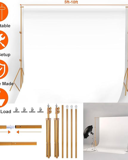 6.5 x 10ft Adjustable Backdrop Stand Kit,Heavy-Duty Photography Background Support System with Clamps & Carry Bag,Photo Video Studio Backdrop Stand for Parties,Weddings,Green Screen & Banner Display