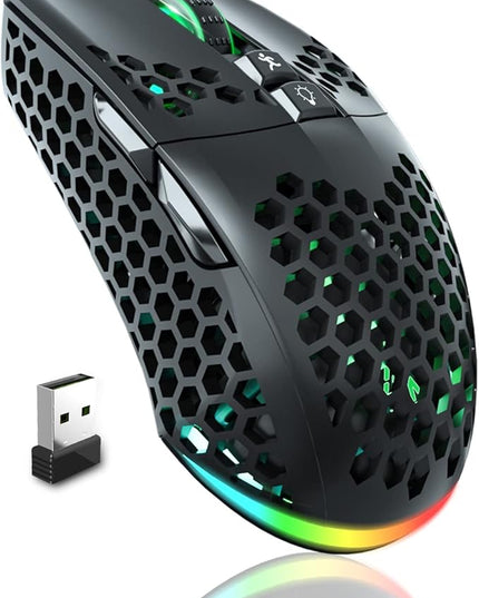 SOLAKAKA SM600 Honeycomb Shell Gaming Mouse Wireless,Tri-Modes BT5.1/2.4G Wireless/Type-C Wired Gamer Mouse with 2 Side Buttons, Macro Programmable and RGB Light for PC/Mac/Laptop,Black