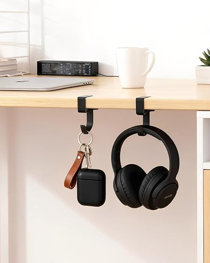 2PCS Heavy Duty Purse Hook for Table, Portable 5-Shaped Handbag Hanger for Desk, Non-Slip Alloy Bag Holder for Umbrellas, Backpacks, Office and Dining Use (Black)