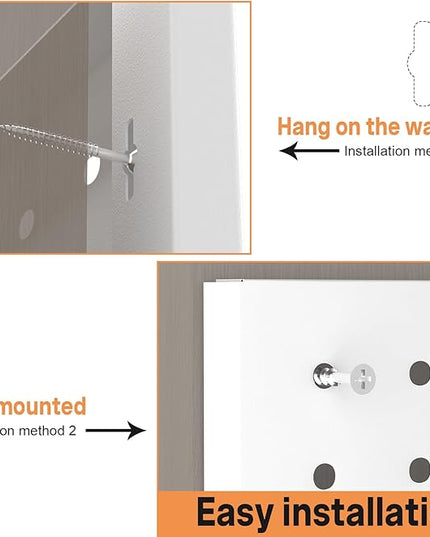 Metal Pegboard,4Pcs Peg Board Panels(12x16 inch) Wall Organizer with 8 Pieces Hooks,White Pegboard Panels Garage Tool Organizer with Screw for Entryway,Craft Room,Workbench