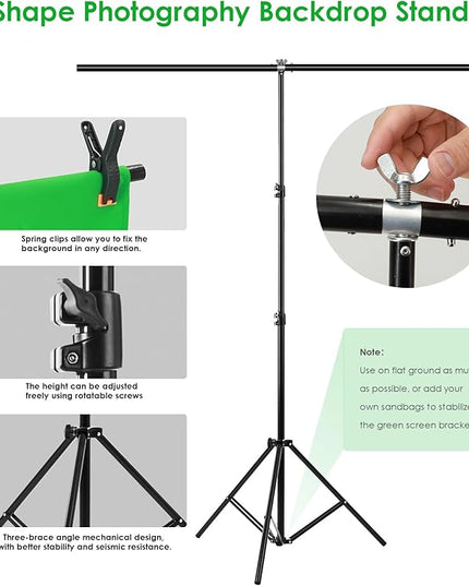 Green Screen Backdrop Kit, Portable Greenscreen Background with T-Shaped Stand, 5 Clamps & Carrying Bag for Photography, Streaming, Zoom, Gaming, (Green, 6.5 Feet X 5.0 Feet)