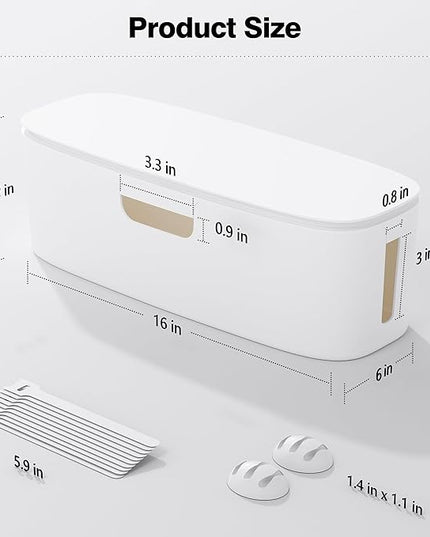 Cable Management Box - Large Cord Organizer Box to Hide Power Strip & Under Desk, TV Computer Wires Cable Organizer Box with Baby Proofs, Desk Cord Organizer for Home/Office - White